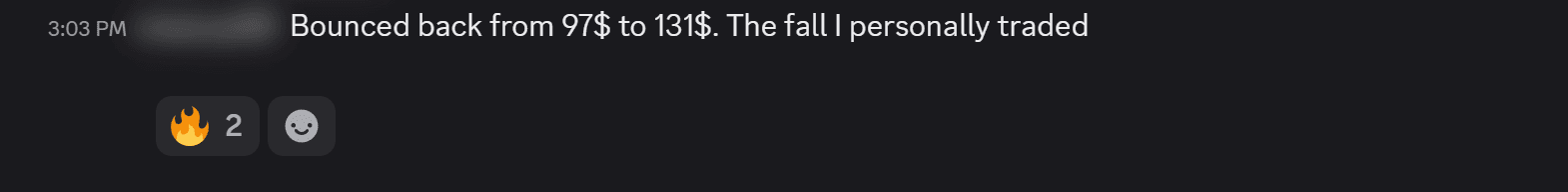 Bounced back from 97$ to 131$. The fall I personally traded